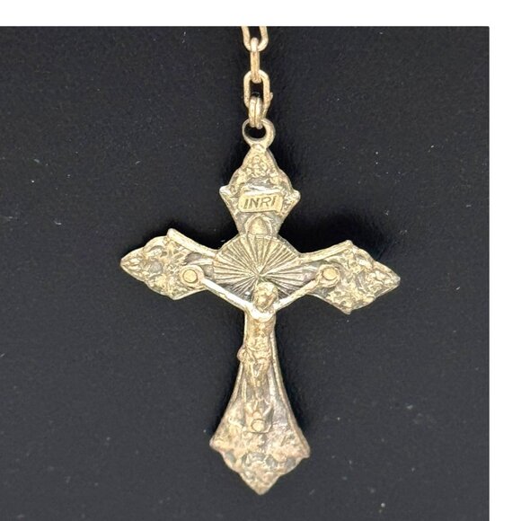 Vtg Roma Italy White Milk Glass Pearl Religious Rosary Necklace Cross Pendant - Picture 3 of 9
